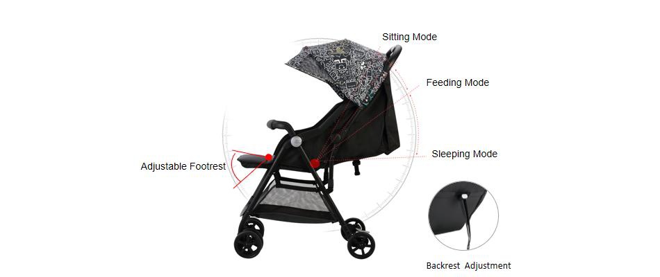 Baby Stroller With 3-in-1 Sitting, Feeding & Sleeping Modes